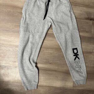 DKNY Women's Gray Heather Silver Exploded Logo Graphic Drawstring Joggers Size M